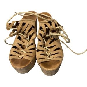 Musse & Cloud Oneka tan leather gladiator laced platform wedge